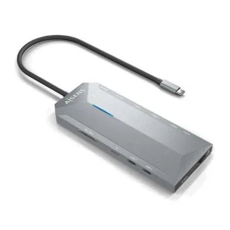 Docking USB Tipo-C Aisens ASUC-12P005-GR/ 2xHDMI 4K/ 3xUSB/ 2xUSB Tipo-C/ 1xRJ45/ 1xAudio/ 1xLector Tarjetas/ 1x Jack/ 1xUSB Tipo-C PD/ Gris - PixelPlaza