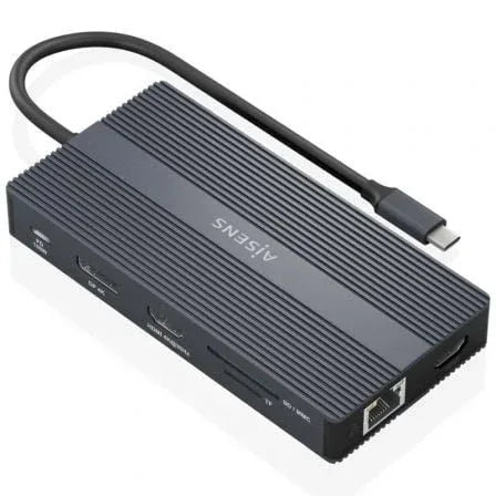 Docking USB Tipo-C Aisens ASUC-12P017-GR/ 2xHDMI 4K/ 4xUSB/ 1xUSB Tipo-C/ 1xRJ45/ 1xDisplayPort/ 1xLector Tarjetas/ 1xUSB Tipo-C PD/ Gris - PixelPlaza