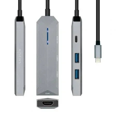 Docking USB Tipo-C Aisens ASUC-4P002-GR/ 1xHDMI 4K/ 2xUSB/ 1xUSB Tipo-C PD/ Gris - PixelPlaza