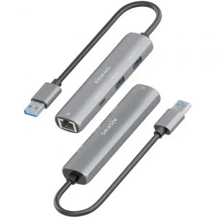 Hub USB Aisens ASUC-4P035-GR/ 1xUSB Tipo-C/ 2xUSB/ 1xRJ45/ Gris - PixelPlaza