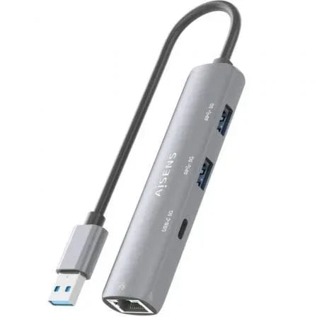 Hub USB Aisens ASUC-4P035-GR/ 1xUSB Tipo-C/ 2xUSB/ 1xRJ45/ Gris - PixelPlaza