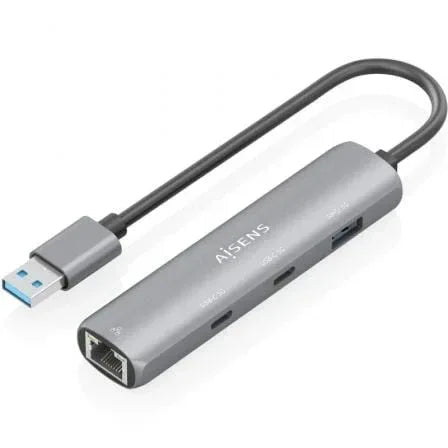 Hub USB Aisens ASUC-4P036-GR/ 2xUSB Tipo-C/ 1xUSB/ 1xRJ45/ Gris - PixelPlaza
