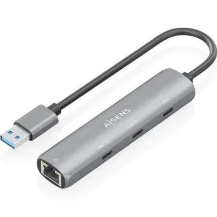Hub USB Aisens ASUC-4P037-GR/ 3xUSB Tipo-C/ 1xRJ45/ Gris - PixelPlaza