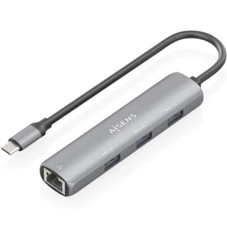 Hub USB Tipo-C Aisens ASUC-4P038-GR/ 3xUSB/ 1xRJ45/ Gris - PixelPlaza