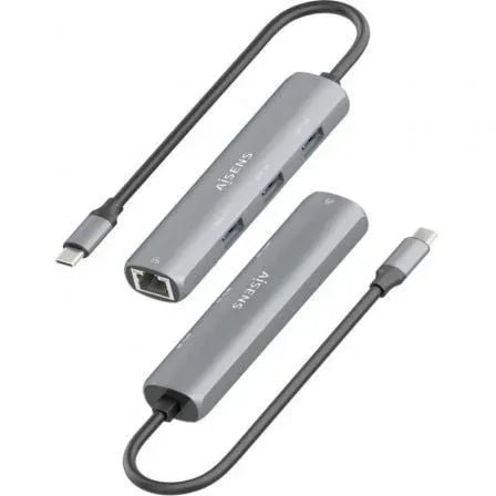 Hub USB Tipo-C Aisens ASUC-4P038-GR/ 3xUSB/ 1xRJ45/ Gris - PixelPlaza