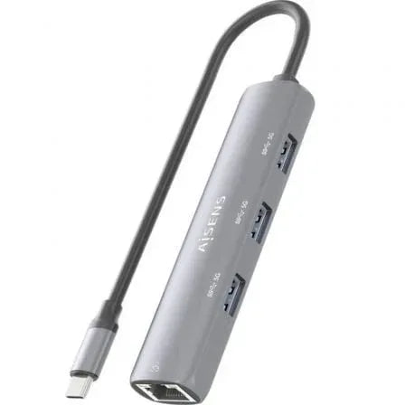 Hub USB Tipo-C Aisens ASUC-4P038-GR/ 3xUSB/ 1xRJ45/ Gris - PixelPlaza