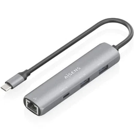 Hub USB Tipo-C Aisens ASUC-4P038-GR/ 1xUSB Tipo-C/ 2xUSB/ 1xRJ45/ Gris - PixelPlaza