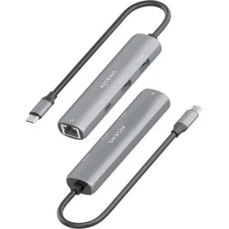 Hub USB Tipo-C Aisens ASUC-4P038-GR/ 1xUSB Tipo-C/ 2xUSB/ 1xRJ45/ Gris - PixelPlaza