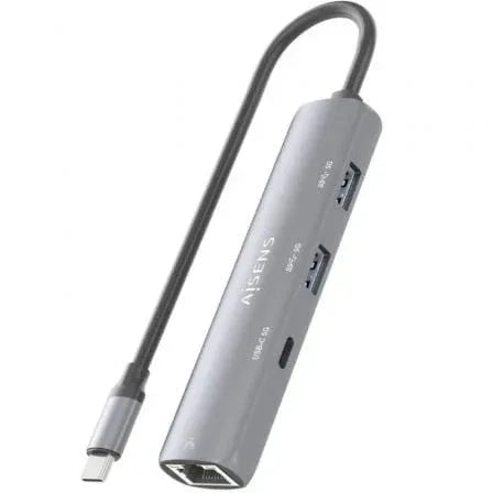 Hub USB Tipo-C Aisens ASUC-4P038-GR/ 1xUSB Tipo-C/ 2xUSB/ 1xRJ45/ Gris - PixelPlaza