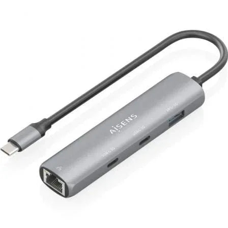 Hub USB Tipo-C Aisens ASUC-4P040-GR/ 2xUSB Tipo-C/ 1xUSB/ 1xRJ45/ Gris - PixelPlaza