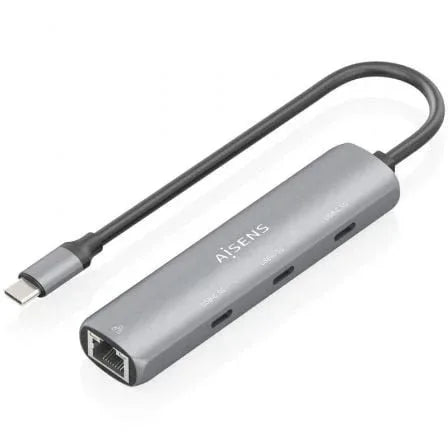 Hub USB Tipo-C Aisens ASUC-4P041-GR/ 3xUSB Tipo-C/ 1xRJ45/ Gris - PixelPlaza