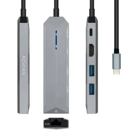 Docking USB Tipo-C Aisens ASUC-5P003-GR/ 1xHDMI 4K/ 2xUSB/ 1xRJ45/ 1xUSB Tipo-C PD/ Gris - PixelPlaza