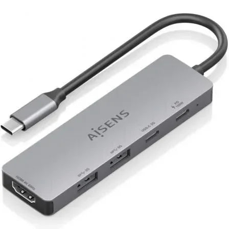 Docking USB Tipo-C Aisens ASUC-5P028-GR/ 1xHDMI 4K/ 2xUSB/ 2xUSB Tipo-C/ 1xUSB Tipo-C PD/ Gris - PixelPlaza