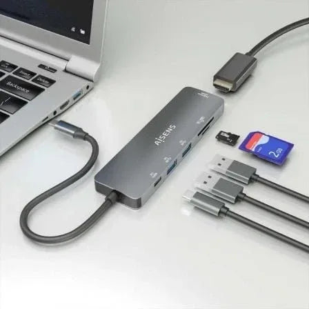 Docking USB Tipo-C Aisens ASUC-6P016-GR/ 1xHDMI 4K/ 2xUSB/ 1xLector Tarjetas/ 1xUSB Tipo-C PD/ Gris - PixelPlaza
