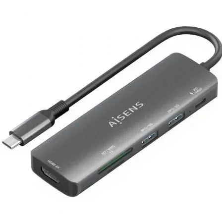 Docking USB Tipo-C Aisens ASUC-5P011-GR/ 1xHDMI 4K/ 2xUSB/ 1xUSB Tipo-C PD/ 1xLector Tarjetas/ Gris - PixelPlaza