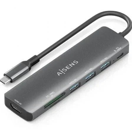 Docking USB Tipo-C Aisens ASUC-7P025-GR/ 1xHDMI 4K/ 3xUSB/ 1xUSB Tipo-C PD/ 1xLector Tarjetas/ Gris - PixelPlaza