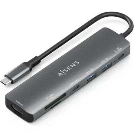 Docking USB Tipo-C Aisens ASUC-7P026-GR/ 1xHDMI 4K/ 2xUSB/ 1xUSB Tipo-C / 1xUSB Tipo-C PD/ 1xLector Tarjetas/ Gris - PixelPlaza