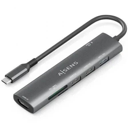 Docking USB Tipo-C Aisens ASUC-7P025-GR/ 1xHDMI 4K/ 3xUSB/ 1xUSB Tipo-C PD/ 1xLector Tarjetas/ Gris - PixelPlaza