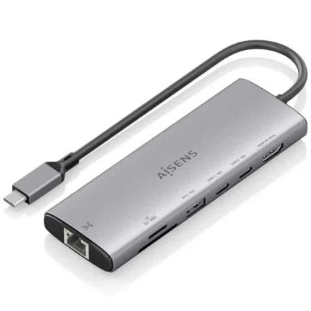 Docking USB Tipo-C Aisens ASUC-7P032-GR/ 1xHDMI 4K/ 1xUSB/ 2xUSB Tipo-C/ 1xRJ45/ 1xLector Tarjetas/ Gris - PixelPlaza