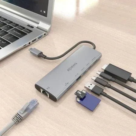 Docking USB Tipo-C Aisens ASUC-7P032-GR/ 1xHDMI 4K/ 1xUSB/ 2xUSB Tipo-C/ 1xRJ45/ 1xLector Tarjetas/ Gris - PixelPlaza