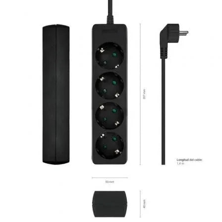 Regleta Aisens A154-0534/ 4 Tomas de Corriente/ Cable 1.4m/ Negro - PixelPlaza