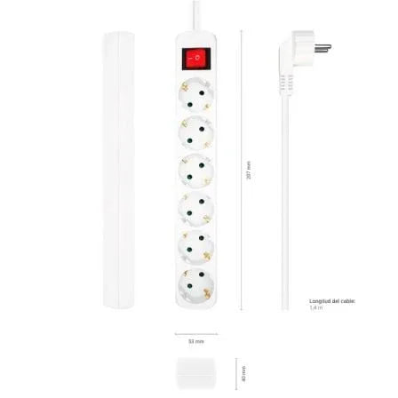 Regleta con Interruptor Aisens A154-0535/ 6 Tomas de Corriente/ Cable 1.4m/ Blanco - PixelPlaza