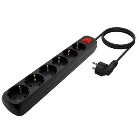 Regleta con Interruptor Aisens A154-0536/ 6 Tomas de Corriente/ Cable 1.4m/ Negro - PixelPlaza