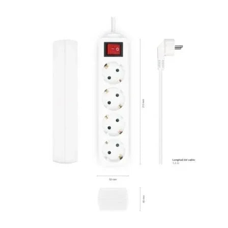 Regleta con Interruptor Aisens A154-0649/ 4 Tomas de Corriente/ Cable 1.4m/ Blanco - PixelPlaza