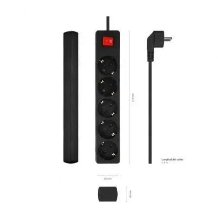 Regleta con Interruptor Aisens A154-0652/ 5 Tomas de Corriente/ Cable 1.4m/ Negro - PixelPlaza