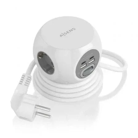 Regleta con Interruptor Aisens ASPS-2A2C04-W/ 3 Tomas de Corriente/ 2 USB Tipo-C/ 2 USB/ Cable 1.4m/ Blanco - PixelPlaza