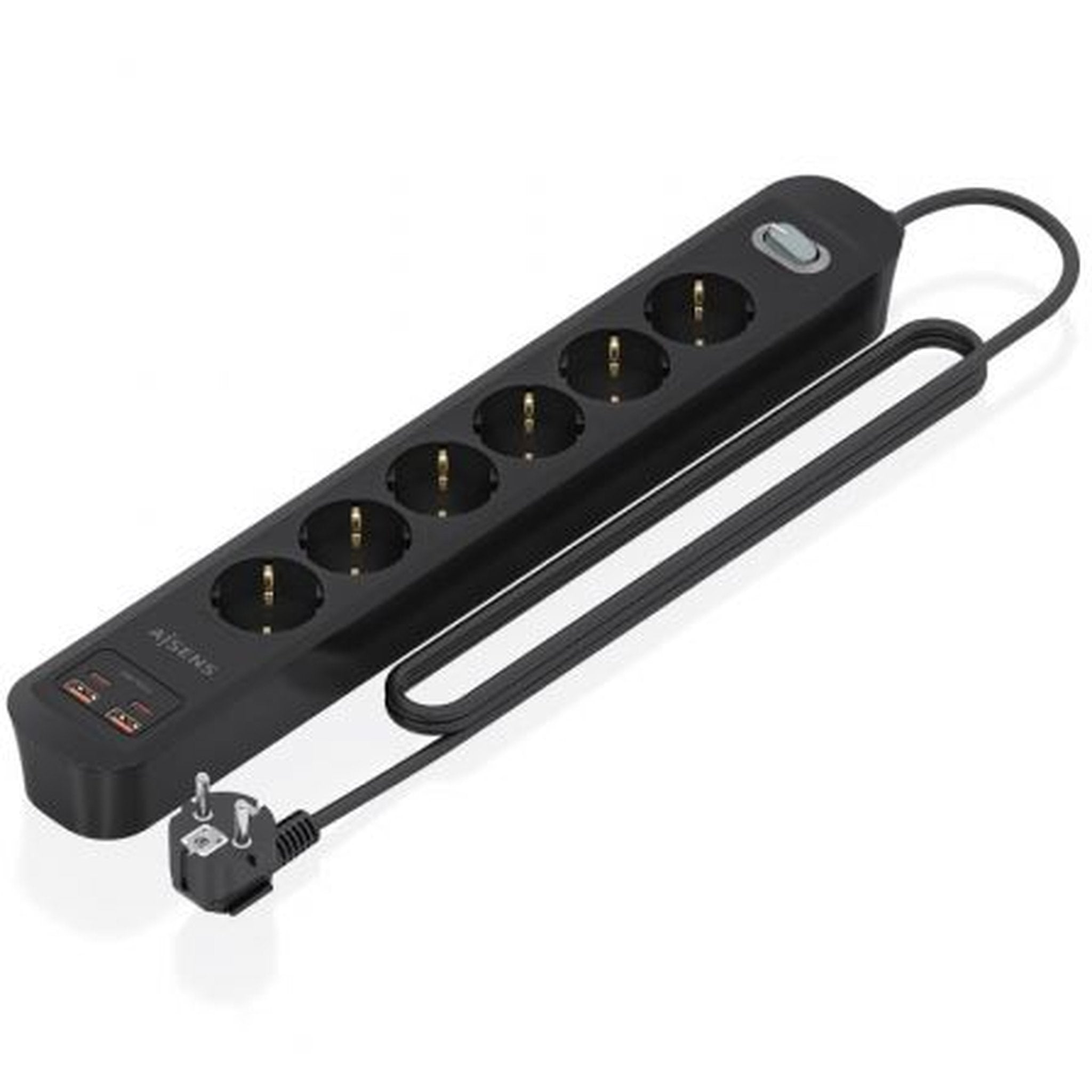 Regleta con Interruptor Aisens ASPS-2A2C17-BK/ 6 Tomas de Corriente/ 2 USB - 2 USB Tipo-C/ Cable 1.4m/ Negro