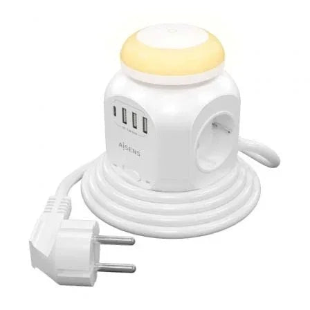 Regleta con Interruptor y Luz Nocturna Aisens ASPS-3A1CL01-W/ 4 Tomas de Corriente/ 1 USB Tipo-C/ 3 USB/ Cable 1.8m/ Blanco - PixelPlaza