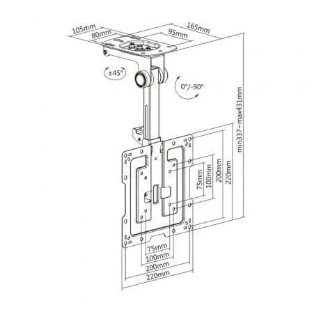 Soporte de Techo Giratorio/ Plegable Aisens CT43S-187 para TV de 19-43"/ hasta 20kg - PixelPlaza