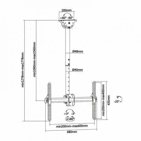 Soporte de Techo Giratorio/ Inclinable/ Extensible/ Nivelable Aisens CT70TSLE-033 para TV de 37-70"/ hasta 50kg - PixelPlaza