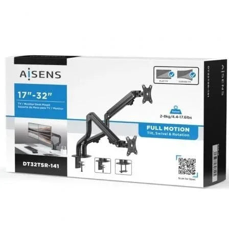Soporte de Mesa para 2 Monitores Aisens DT32TSR-141/ Giratorio/ Inclinable/ hasta 8kg - PixelPlaza