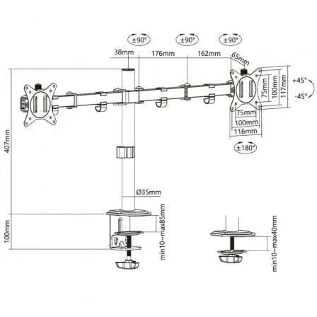 Soporte de Mesa para 2 Monitores o TV Aisens DT32TSR-149/ Giratorio/ Inclinable/ hasta 9kg - PixelPlaza