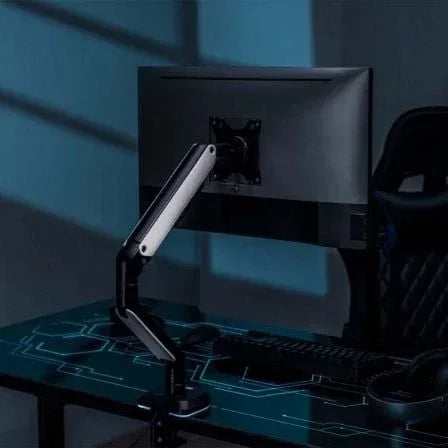Soporte de Mesa Gaming con Contrapeso para Monitor Aisens DT32TSR-295/ Giratorio/ Inclinable/ hasta 9kg/ con Iluminación RGB - PixelPlaza