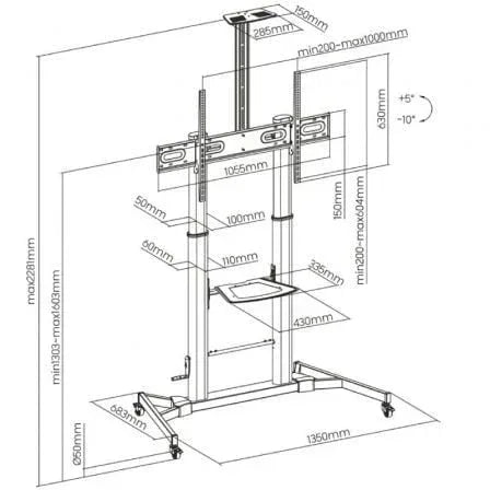 Soporte de Suelo Inclinable con Ruedas y Manivela Aisens FT100TE-171 para TV 60-100"/ hasta 100kg - PixelPlaza