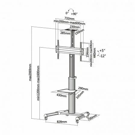 Soporte de Suelo Inclinable con Ruedas Aisens FT70TRE-037 para TV 37-70"/ hasta 50kg - PixelPlaza