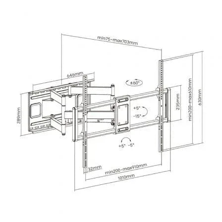 Soporte de Pared Giratorio/ Inclinable/ Nivelable Aisens WT120TSLE-163 para TV de 60-120"/ hasta 120kg - PixelPlaza