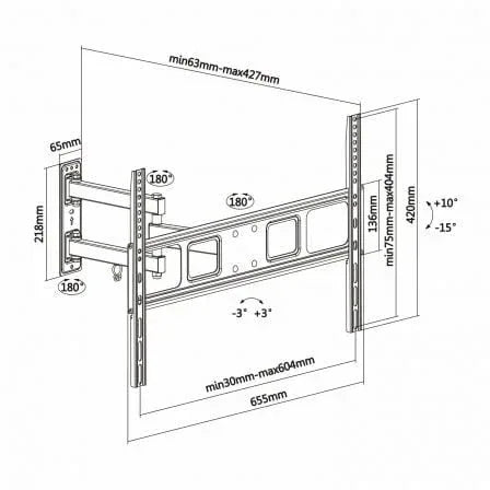 Soporte de Pared Giratorio/ Inclinable/ Nivelable Aisens WT70TSLE-021 para TV de 37-70"/ hasta 35kg - PixelPlaza
