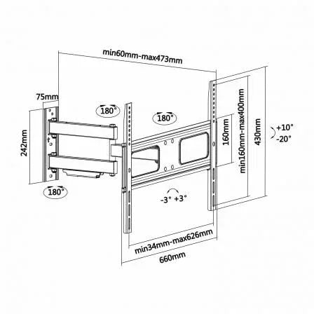 Soporte de Pared Giratorio/ Inclinable/ Nivelable Aisens WT70TSLE-025 para TV de 37-70"/ hasta 50kg - PixelPlaza