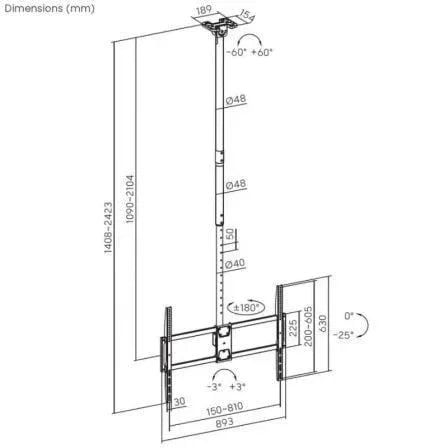 Soporte de Techo Inclinable/ Giratorio/ Nivelable/ Extensible Aisens CT100TSLE-393 para TV de 50-100"/ hasta 80kg - PixelPlaza