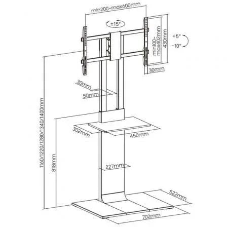 Soporte de Suelo Inclinable/ Giratorio con Bandeja DVD Aisens FT86TSE-401 para TV de 37-86"/ hasta 50kg - PixelPlaza