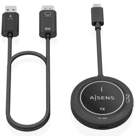 Adaptador/Transmisor de vídeo inalámbrico USB Tipo-C - HDMI Aisens ASWL-H2KC30M004-BK/ 100W - PixelPlaza