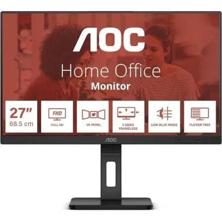 Monitor Profesional AOC 27E3QAF 27"/ Full HD/ Multimedia/ Regulable en altura/ Negro - PixelPlaza