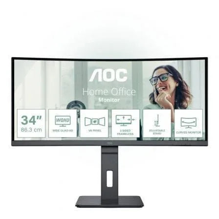 Monitor Profesional Curvo AOC CU34P3CV 34"/ WQHD/ Multimedia/ Regulable en altura/ Negro - PixelPlaza