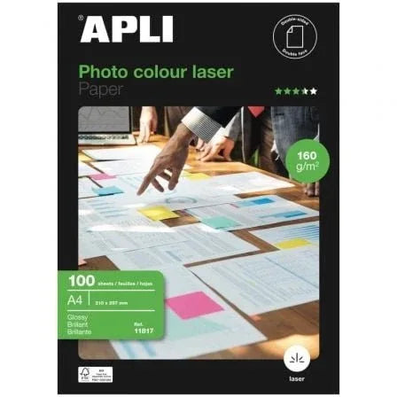 Papel Fotográfico Apli Colour Laser 11817/ DIN A4/ 160g/ 100 Hojas/ Brillante - PixelPlaza