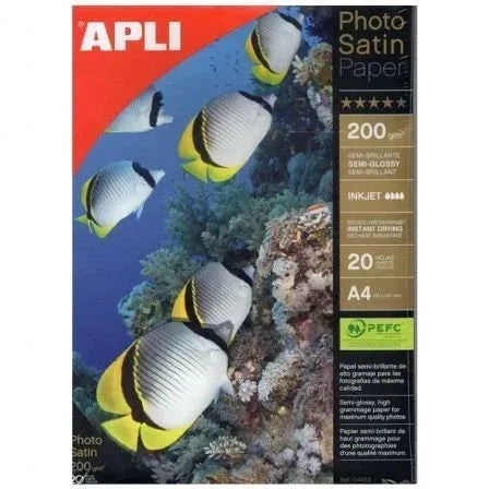 Papel Fotográfico Apli PhotoSatin Paper 04453/ DIN A4/ 200g/ 20 Hojas/ Semi Brillante - PixelPlaza
