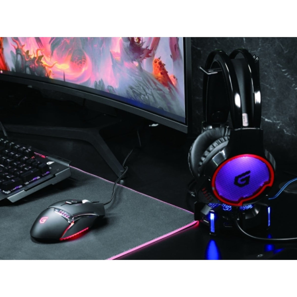 Auricular gaming Conceptronic athan01b 7.1 luces LED 7 colores para pc - ps4